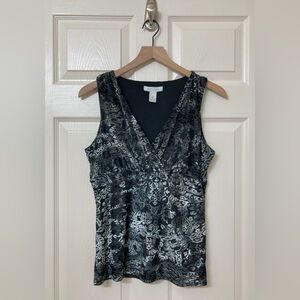 WHBM Black Gray Velvet Burnout V Neck Babydoll Tank Medium Y2K Whimsigoth Grunge